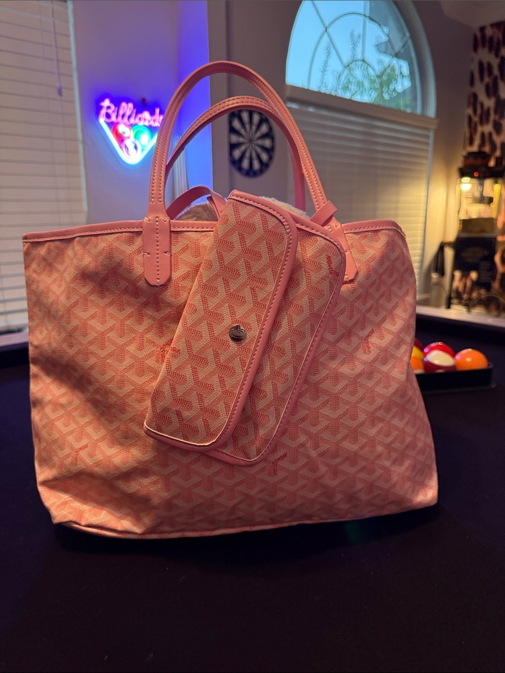 Pink Patterned Tote Bag with Matching Pouch